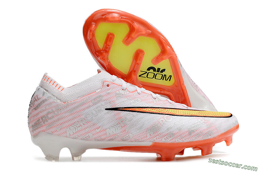 Nike Air Zoom Mercurial Vapor 15 Elite FG Low-Tops Soccer Cleats - White/Orange/Sliver 0