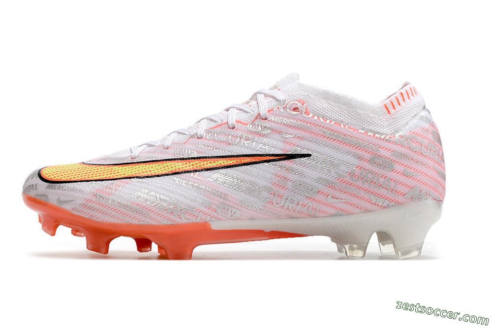 Nike Air Zoom Mercurial Vapor 15 Elite FG Low-Tops Soccer Cleats - White/Orange/Sliver 2