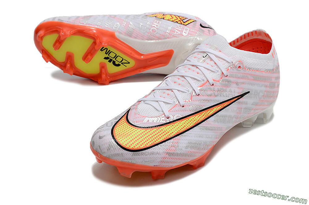 Nike Air Zoom Mercurial Vapor 15 Elite FG Low-Tops Soccer Cleats - White/Orange/Sliver 3