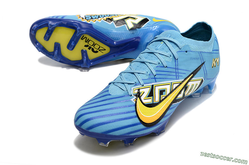 Kylian Mbappe x Nike Air Zoom Mercurial Vapor 15 Elite FG Low-Tops Soccer Cleats - Blue/Yellow/Black 3