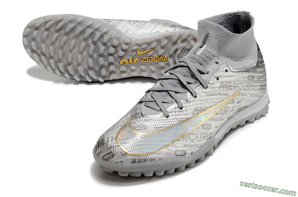 Nike Air Zoom Mercurial Superfly 9 Elite TF High-Tops Soccer Shoes - Silver/Gold 3