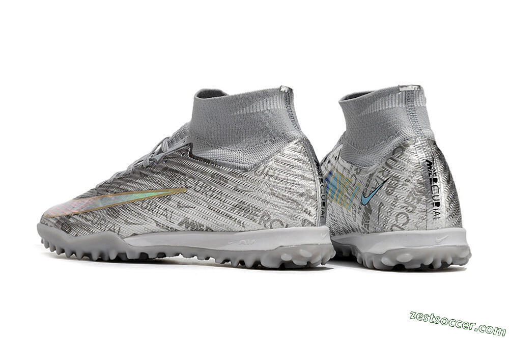Nike Air Zoom Mercurial Superfly 9 Elite TF High-Tops Soccer Shoes - Silver/Gold 5