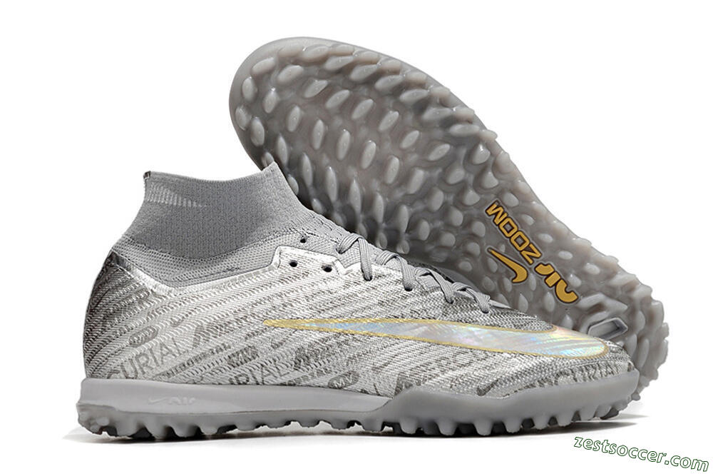 Nike Air Zoom Mercurial Superfly 9 Elite TF High-Tops Soccer Shoes - Silver/Gold 0