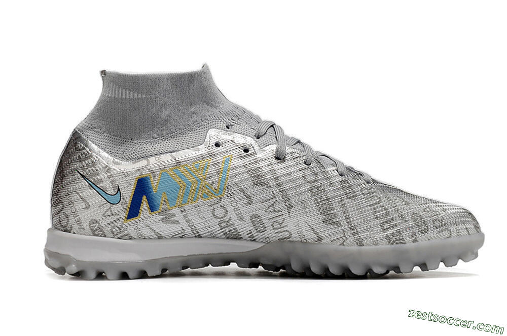 Nike Air Zoom Mercurial Superfly 9 Elite TF High-Tops Soccer Shoes - Silver/Gold 4