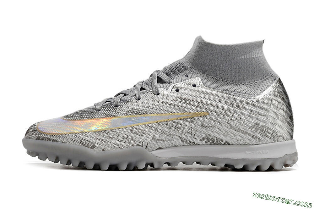 Nike Air Zoom Mercurial Superfly 9 Elite TF High-Tops Soccer Shoes - Silver/Gold 2
