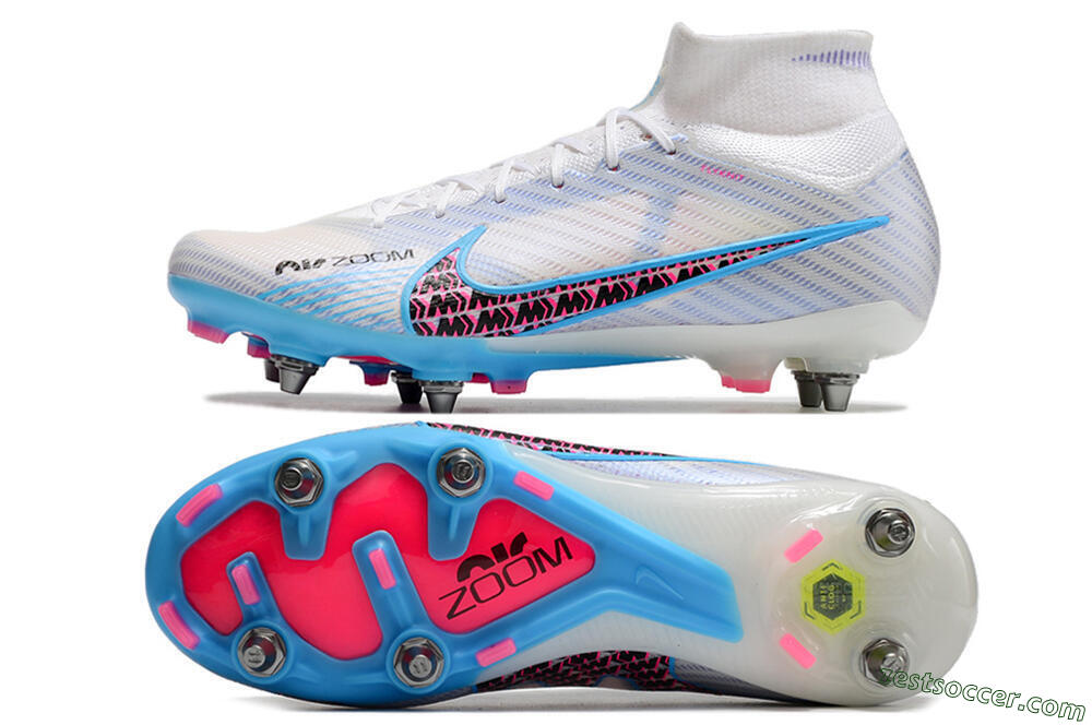 Nike Air Zoom Mercurial Superfly 9 Elite FG High-Tops Soccer Cleats - White/Grey/Blue 1