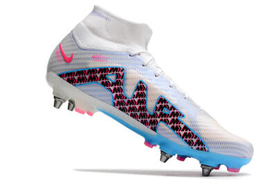 Nike Air Zoom Mercurial Superfly 9 Elite FG High-Tops Soccer Cleats - White/Grey/Blue