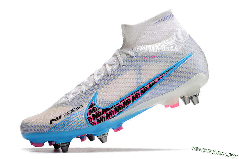 Nike Air Zoom Mercurial Superfly 9 Elite FG High-Tops Soccer Cleats - White/Grey/Blue 7