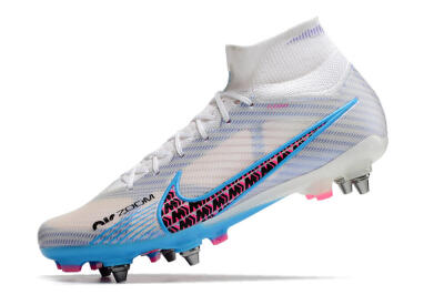 Nike Air Zoom Mercurial Superfly 9 Elite FG High-Tops Soccer Cleats - White/Grey/Blue