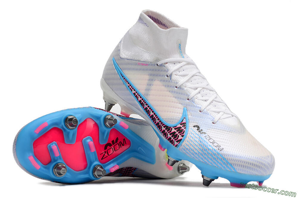 Nike Air Zoom Mercurial Superfly 9 Elite FG High-Tops Soccer Cleats - White/Grey/Blue 4