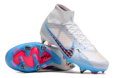 Nike Air Zoom Mercurial Superfly 9 Elite FG High-Tops Soccer Cleats - White/Grey/Blue