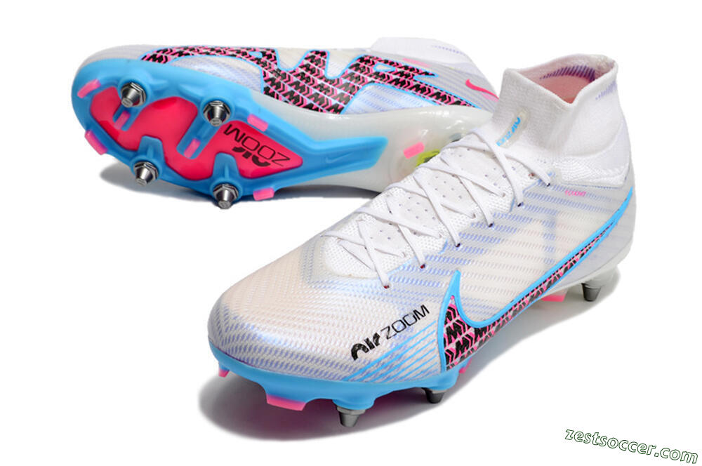 Nike Air Zoom Mercurial Superfly 9 Elite FG High-Tops Soccer Cleats - White/Grey/Blue 3