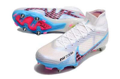Nike Air Zoom Mercurial Superfly 9 Elite FG High-Tops Soccer Cleats - White/Grey/Blue