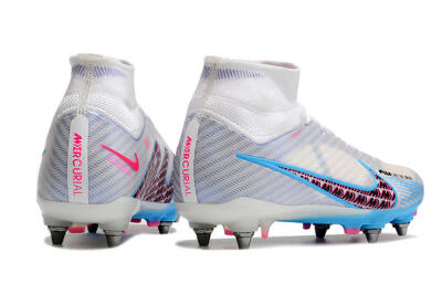Nike Air Zoom Mercurial Superfly 9 Elite FG High-Tops Soccer Cleats - White/Grey/Blue