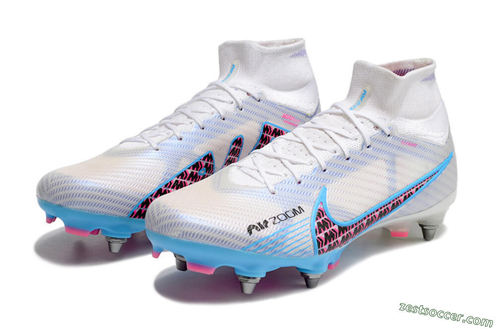 Nike Air Zoom Mercurial Superfly 9 Elite FG High-Tops Soccer Cleats - White/Grey/Blue 9