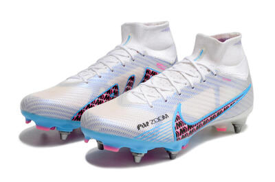 Nike Air Zoom Mercurial Superfly 9 Elite FG High-Tops Soccer Cleats - White/Grey/Blue