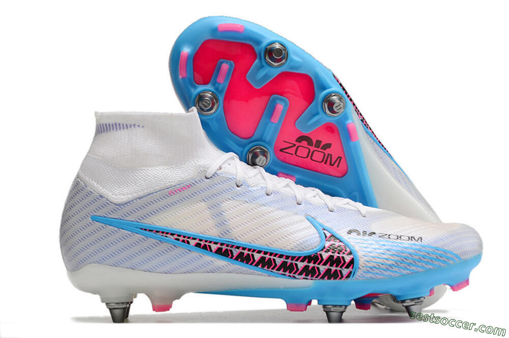 Nike Air Zoom Mercurial Superfly 9 Elite FG High-Tops Soccer Cleats - White/Grey/Blue 0