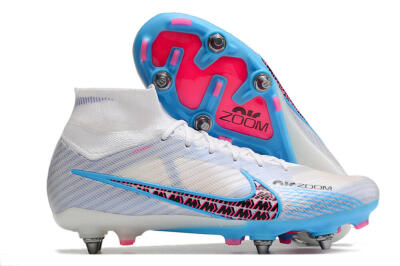 Nike Air Zoom Mercurial Superfly 9 Elite FG High-Tops Soccer Cleats - White/Grey/Blue