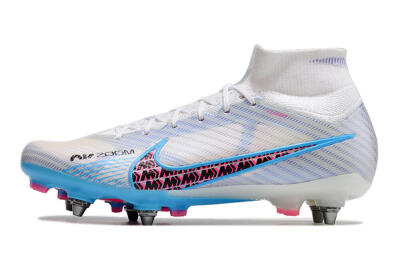 Nike Air Zoom Mercurial Superfly 9 Elite FG High-Tops Soccer Cleats - White/Grey/Blue