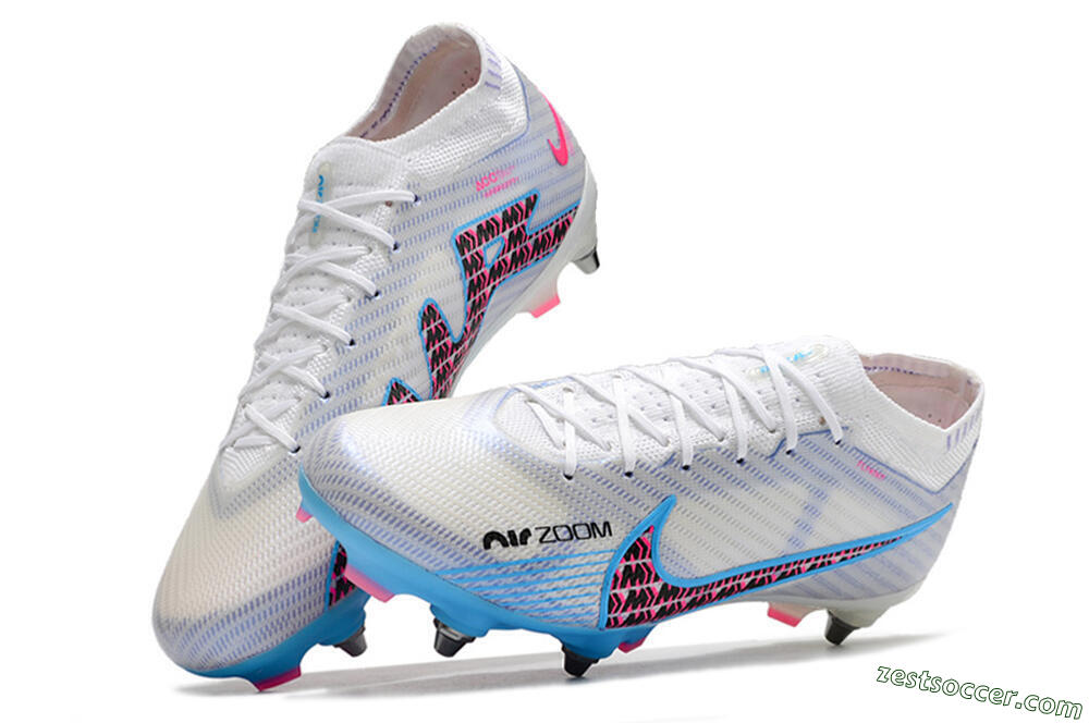 Nike Air Zoom Mercurial Vapor 15 Elite FG Low-Tops Soccer Cleats - White/Grey/Blue 5