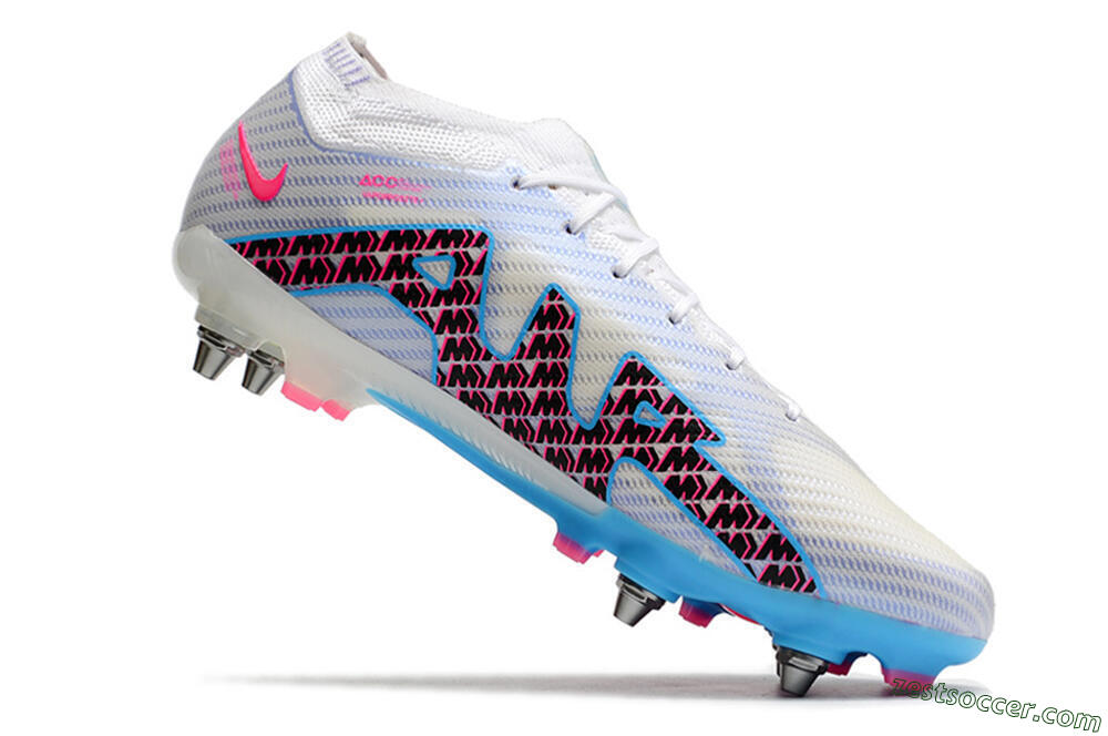 Nike Air Zoom Mercurial Vapor 15 Elite FG Low-Tops Soccer Cleats - White/Grey/Blue 6