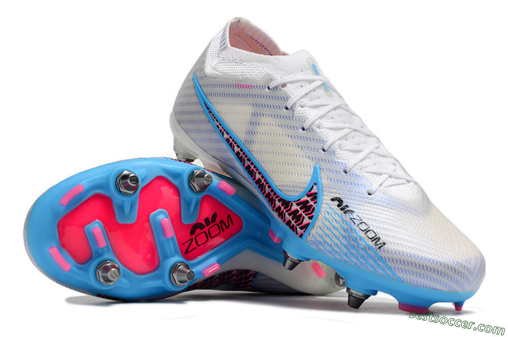 Nike Air Zoom Mercurial Vapor 15 Elite FG Low-Tops Soccer Cleats - White/Grey/Blue 4