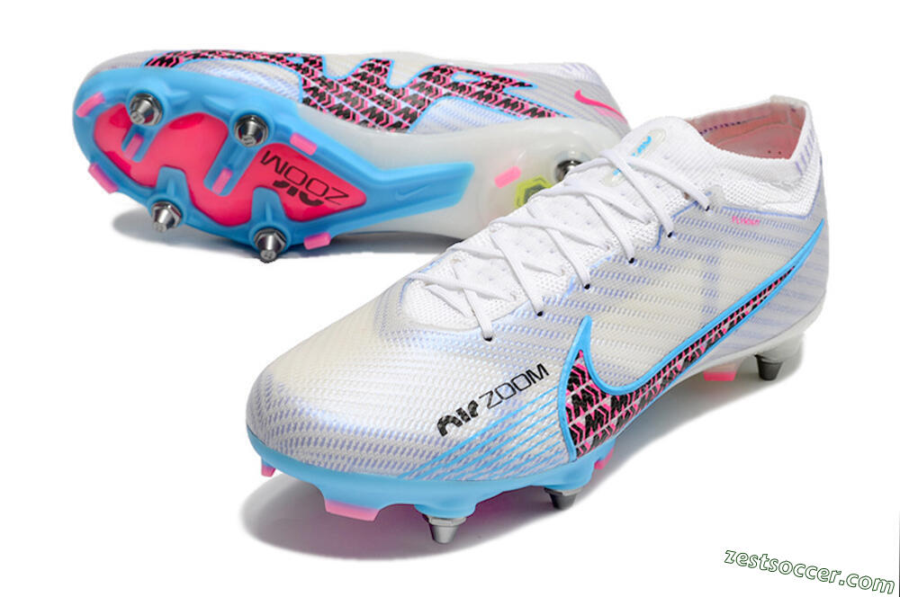 Nike Air Zoom Mercurial Vapor 15 Elite FG Low-Tops Soccer Cleats - White/Grey/Blue 3