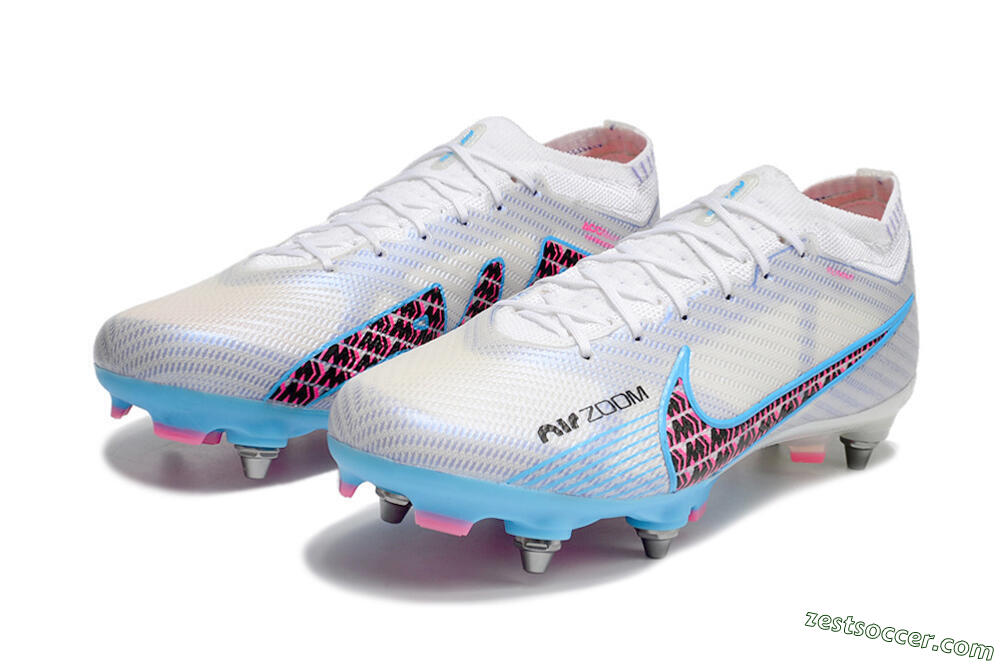 Nike Air Zoom Mercurial Vapor 15 Elite FG Low-Tops Soccer Cleats - White/Grey/Blue 9