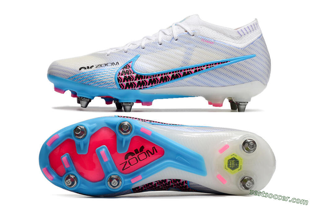 Nike Air Zoom Mercurial Vapor 15 Elite FG Low-Tops Soccer Cleats - White/Grey/Blue 1