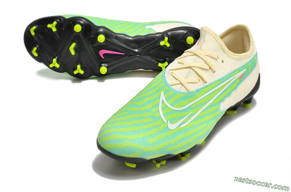 Nike React Phantom GX Academy FG Low-Tops Soccer Cleats - Green/Beige/Black 3