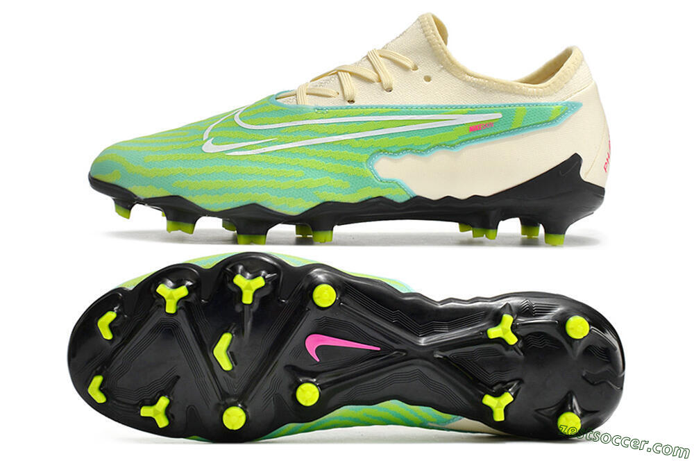 Nike React Phantom GX Academy FG Low-Tops Soccer Cleats - Green/Beige/Black 1