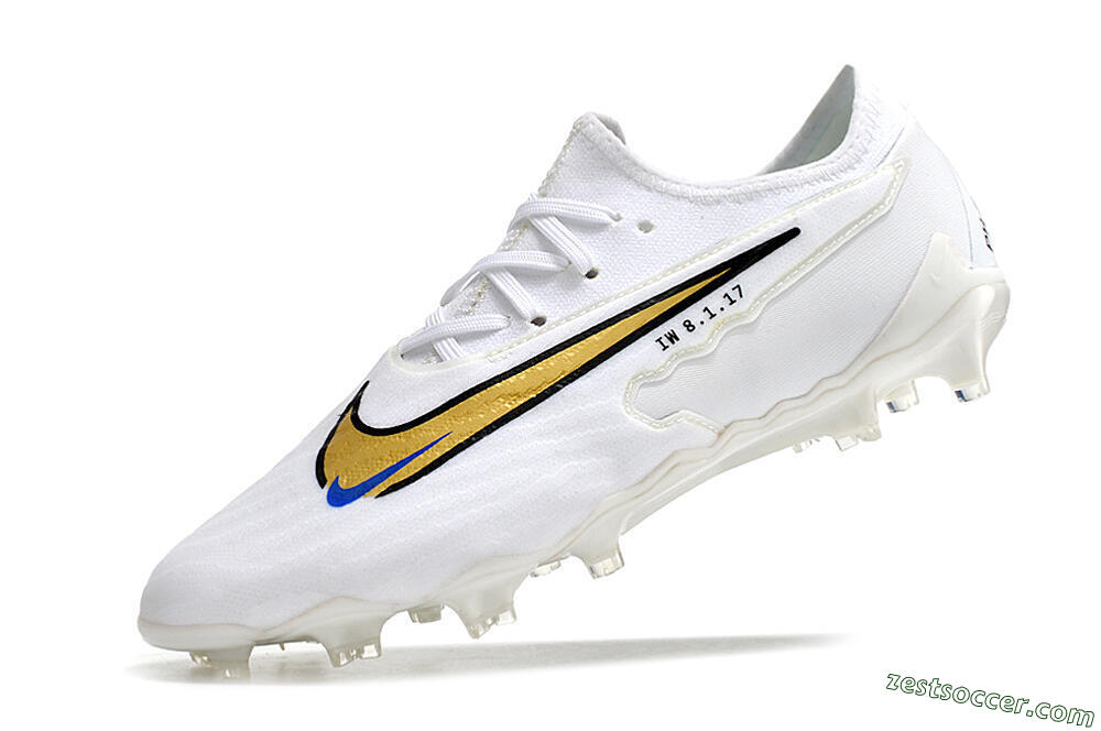 Nike React Phantom GX Academy FG Low-Tops Soccer Cleats - White/Gold/Blue 5