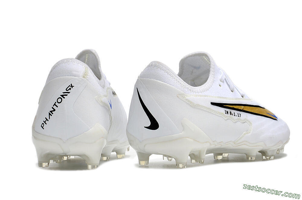 Nike React Phantom GX Academy FG Low-Tops Soccer Cleats - White/Gold/Blue 6