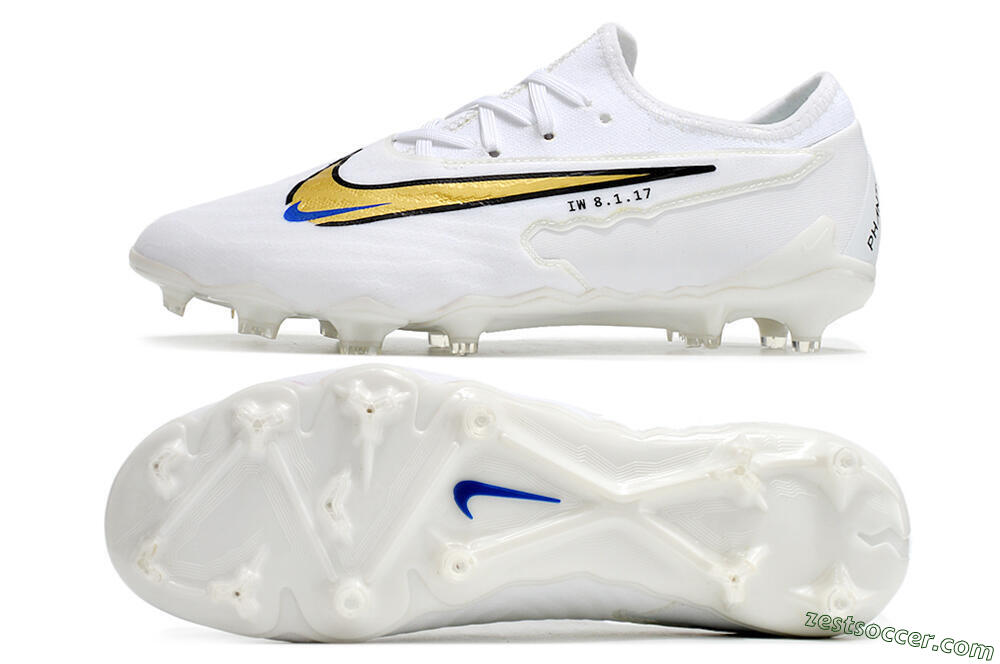 Nike React Phantom GX Academy FG Low-Tops Soccer Cleats - White/Gold/Blue 1