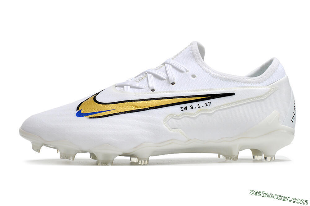 Nike React Phantom GX Academy FG Low-Tops Soccer Cleats - White/Gold/Blue 2