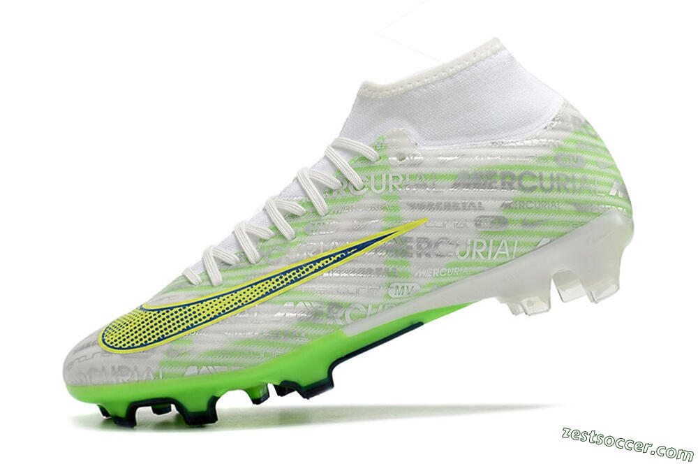 Nike Air Zoom Mercurial Superfly 9 Academy FG High-Tops Soccer Cleats - White/Green/Yellow 5