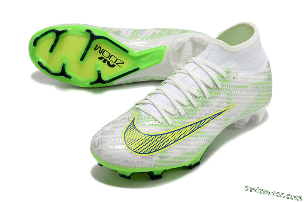 Nike Air Zoom Mercurial Superfly 9 Academy FG High-Tops Soccer Cleats - White/Green/Yellow 3