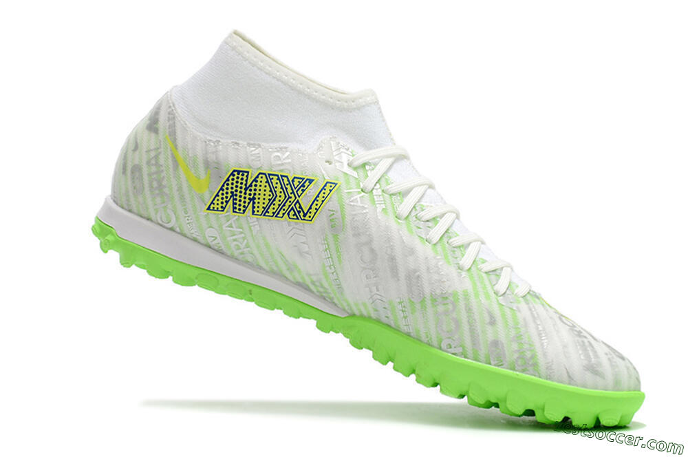 Nike Air Zoom Mercurial Superfly 9 Academy TF High-Tops Soccer Shoes - White/Green/Yellow 4