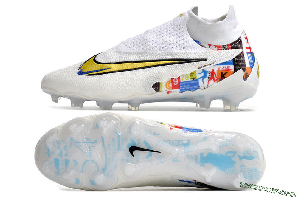 Harry Kane x Nike Phantom GX DF Elite FG Low-Tops Soccer Cleats - White/Gold/Blue 1
