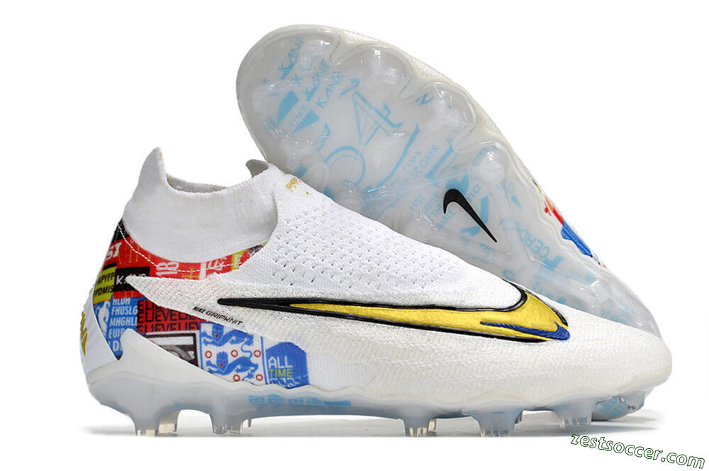 Harry Kane x Nike Phantom GX DF Elite FG Low-Tops Soccer Cleats - White/Gold/Blue 0