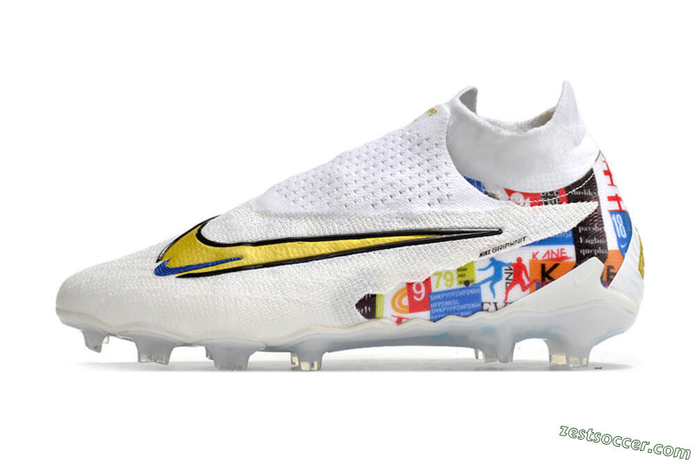 Harry Kane x Nike Phantom GX DF Elite FG Low-Tops Soccer Cleats - White/Gold/Blue 2