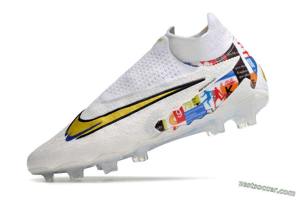 Harry Kane x Nike Phantom GX DF Elite FG Low-Tops Soccer Cleats - White/Gold/Blue 5