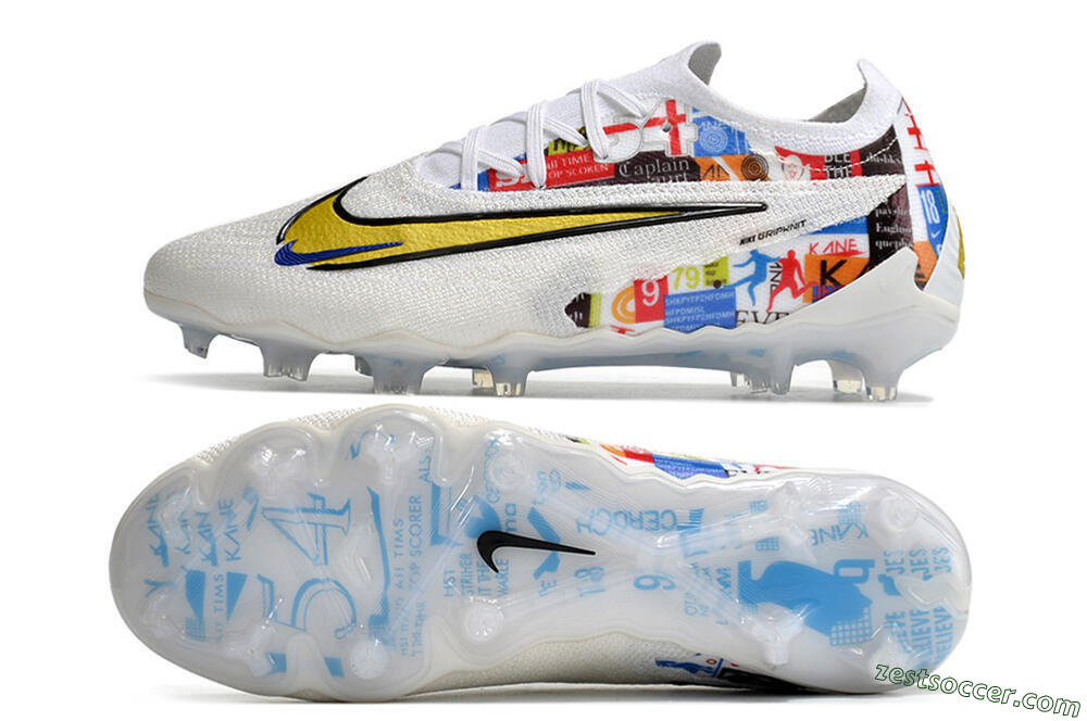 Harry Kane x Nike Phantom GX Elite FG Low-Tops Soccer Cleats - White/Gold/Blue 1