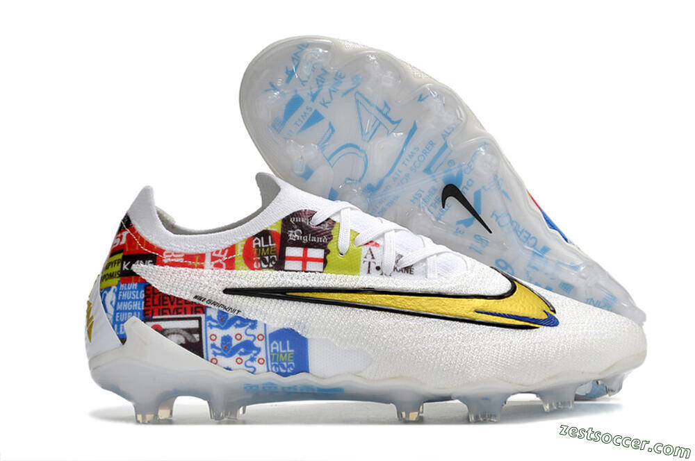 Harry Kane x Nike Phantom GX Elite FG Low-Tops Soccer Cleats - White/Gold/Blue 0