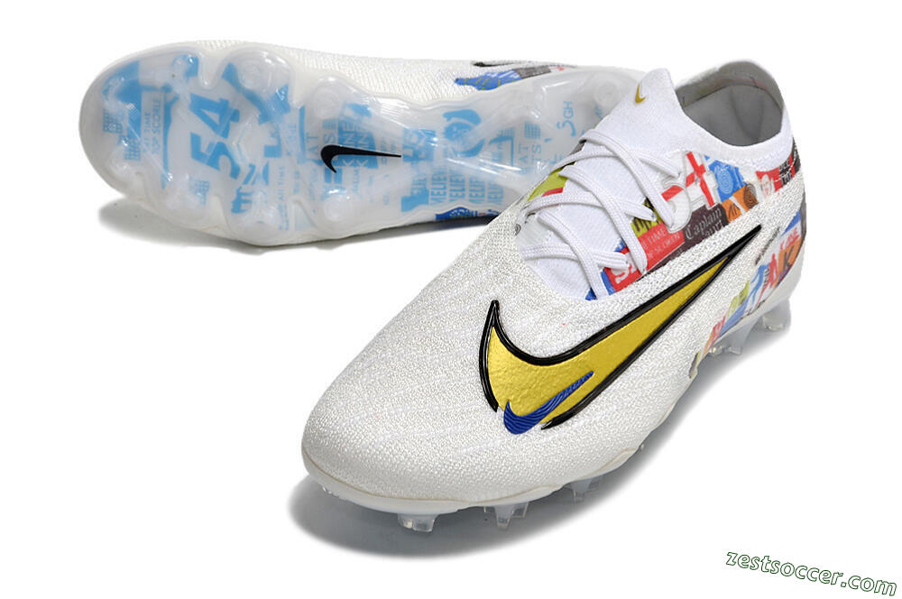 Harry Kane x Nike Phantom GX Elite FG Low-Tops Soccer Cleats - White/Gold/Blue 3