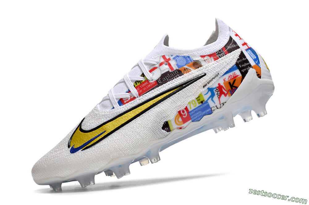 Harry Kane x Nike Phantom GX Elite FG Low-Tops Soccer Cleats - White/Gold/Blue 5