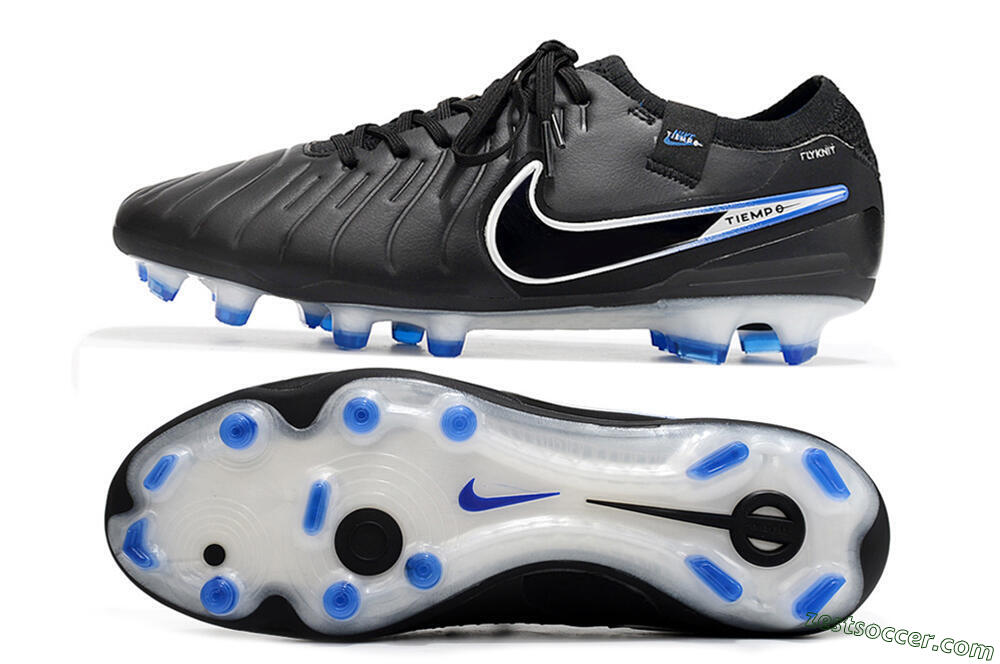 Nike Tiempo Legend 10 Elite FG Low-Tops Soccer Cleats - Black/Blue/Sliver 1
