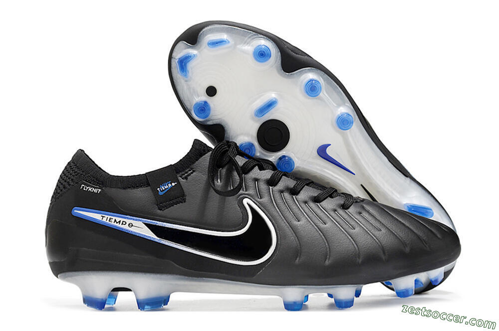 Nike Tiempo Legend 10 Elite FG Low-Tops Soccer Cleats - Black/Blue/Sliver 0