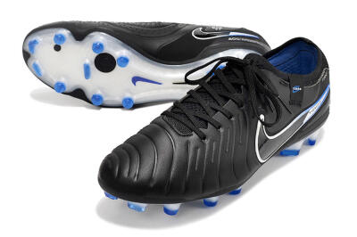 Nike Tiempo Legend 10 Elite FG Low-Tops Soccer Cleats - Black/Blue/Sliver