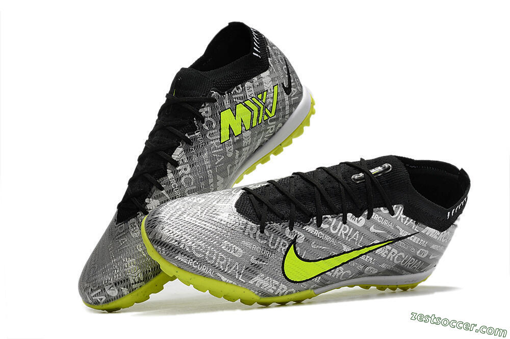 Nike Air Zoom Mercurial Vapor 15 Elite TF Low-Tops Soccer Shoes - Silver/Green/Black 5